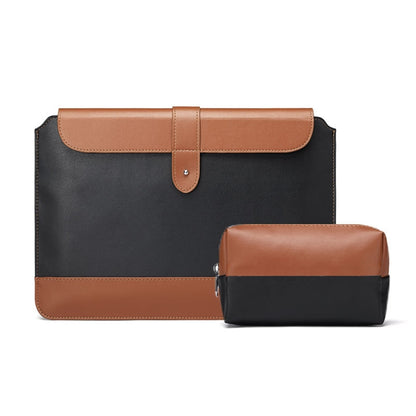 Horizontal Microfiber Color Matching Notebook Liner Bag, Style: Liner Bag+Power Bag(Black + Brown), Applicable Model: 11  -12 Inch - 10 - 11 inch by buy2fix | Online Shopping UK | buy2fix