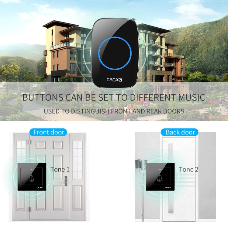 CACAZI H10 1 For 2 Home Wireless Music Doorbell without Battery, Plug:US Plug(Black) - Wireless Doorbell by CACAZI | Online Shopping UK | buy2fix