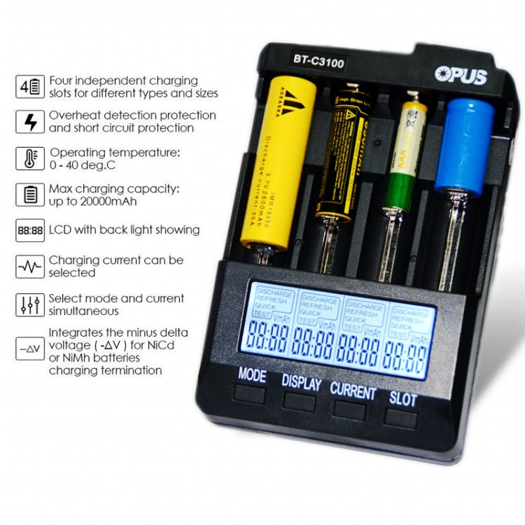 OPUS BT-C3100 Smart Smart Digital Intelligent 4-Slot Battery Charger(UK Plug) - Charger & Converter by OPUS | Online Shopping UK | buy2fix