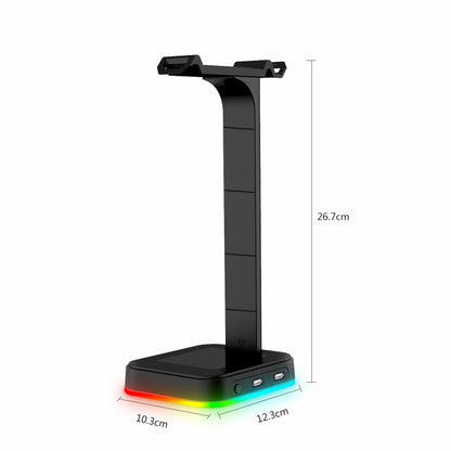 RGBD9 RGB Headset Stand Color-Changing Gaming Headset Stand Gaming Headset Display Stand with Dual USB Ports(Black) - Headset Stand by buy2fix | Online Shopping UK | buy2fix