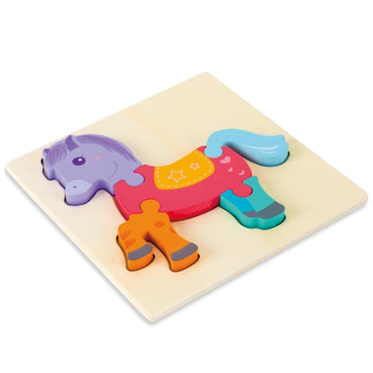 3 PCS Early Childhood Education Wooden Three-Dimensional Jigsaw Puzzle Toy(Horse) - Puzzle Toys by buy2fix | Online Shopping UK | buy2fix