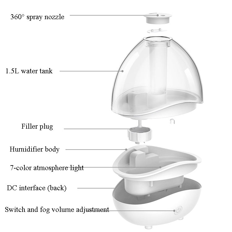 K11 1500ml Transparent Humidifier Household Mute Small Air Purifier Large-Capacity Ultrasonic Humidifier, CN Plug(White) - Home & Garden by buy2fix | Online Shopping UK | buy2fix