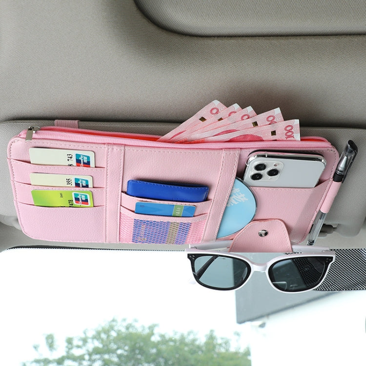 2 PCS Auto Sun Visor Card Clip Business Card Glasses Clip Zipper Car Mobile Phone Document Folder(Pink) - In Car by buy2fix | Online Shopping UK | buy2fix