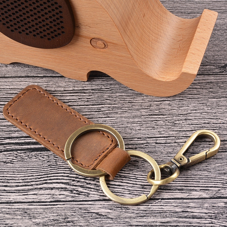 2 PCS Handmade Crazy Horse Leather Retro Keychain Car Couple Keychain, Specification: Double Ring( Brown) - In Car by buy2fix | Online Shopping UK | buy2fix