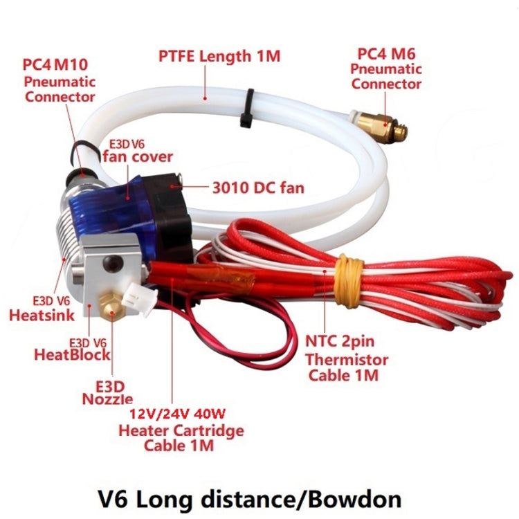 3D V6 Printer Extrusion Head Printer J-Head Hotend With Single Cooling Fan, Specification: Remotely 1.75 / 0.4mm - Consumer Electronics by buy2fix | Online Shopping UK | buy2fix