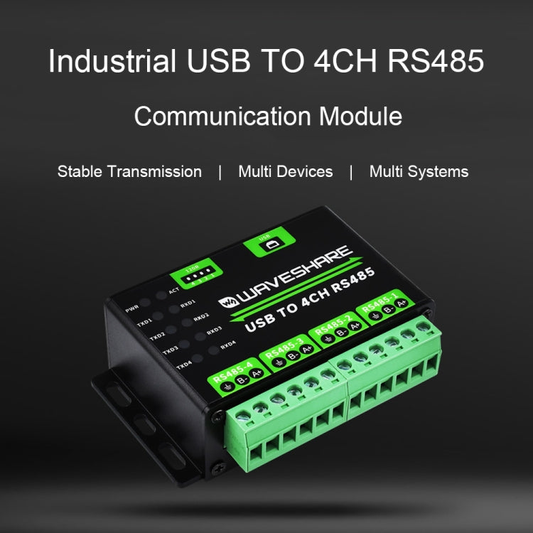 Waveshare 25219 Industrial USB To 4Ch RS485 Converter - Sockets Adapters Accessories by Waveshare | Online Shopping UK | buy2fix