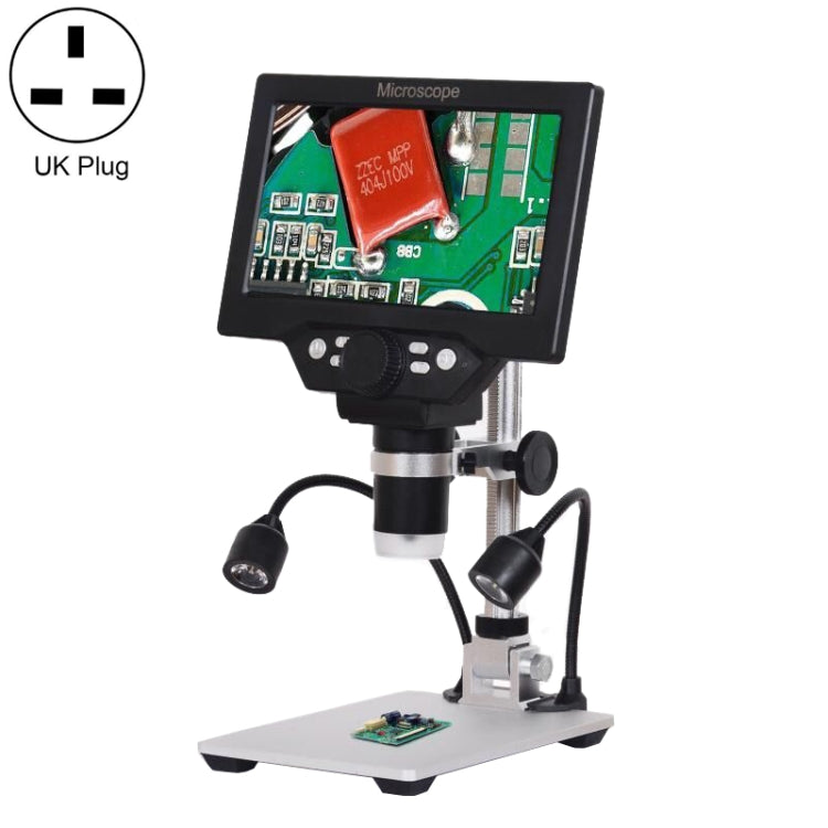 G1200D 7 Inch LCD Screen 1200X Portable Electronic Digital Desktop Stand Microscope(UK Plug With Battery) - Consumer Electronics by buy2fix | Online Shopping UK | buy2fix