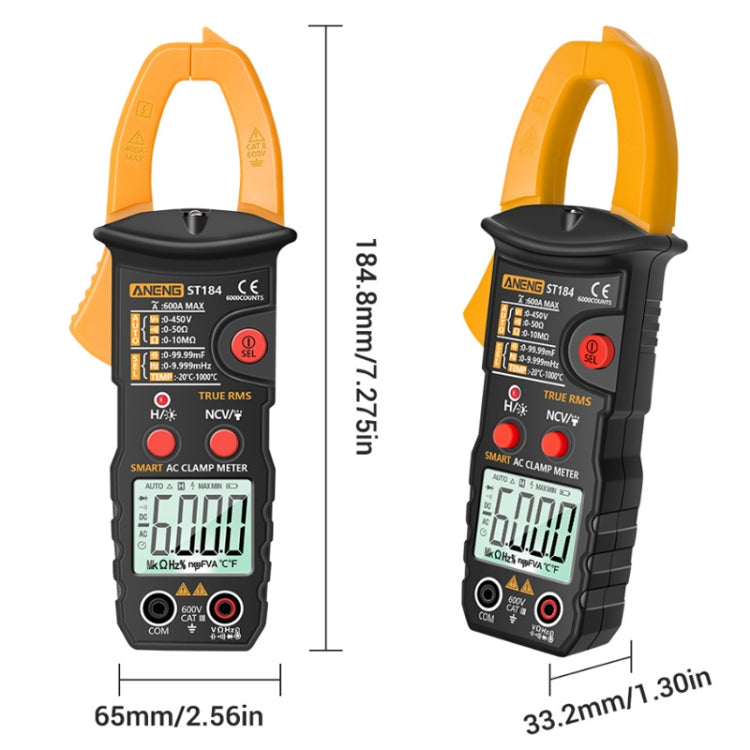 ANENG ST184 Automatically Identify Clamp-On Smart Digital Multimeter(Yellow) - Consumer Electronics by ANENG | Online Shopping UK | buy2fix