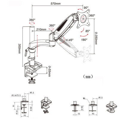 Gibbon Mounts Desktop Lifting Rotating Computer Monitor Stand, Specification Table Clip White GM112C - Laptop Stand by Gibbon Mounts | Online Shopping UK | buy2fix