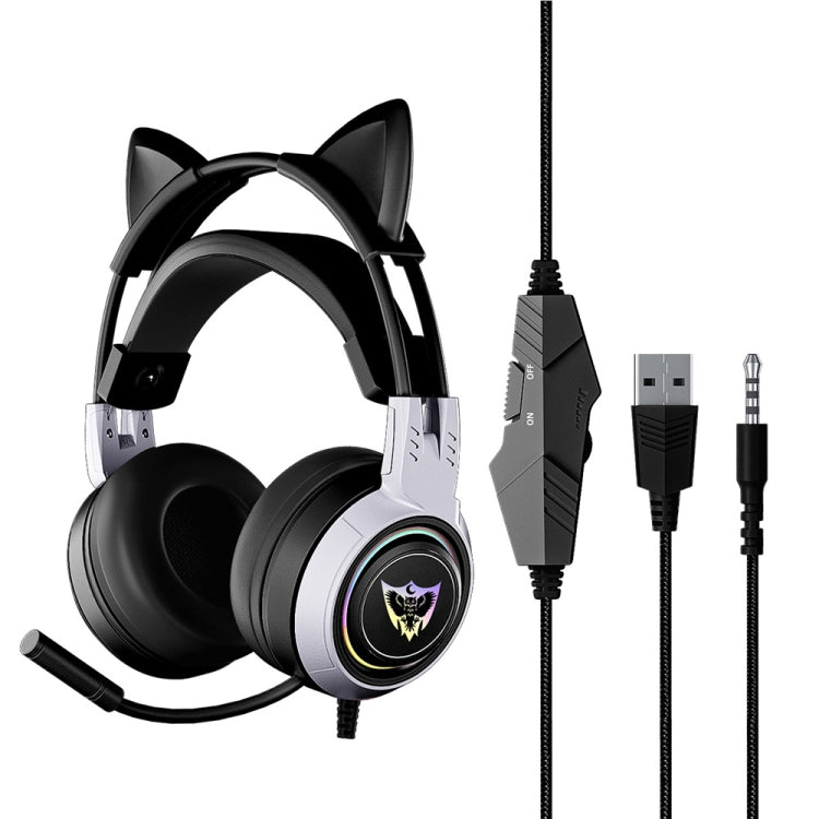 Soyto SY-G25 Cat Ear Glowing Gaming Computer Headset, Cable Length: 2m(Silver Black) - Multimedia Headset by Soyto | Online Shopping UK | buy2fix