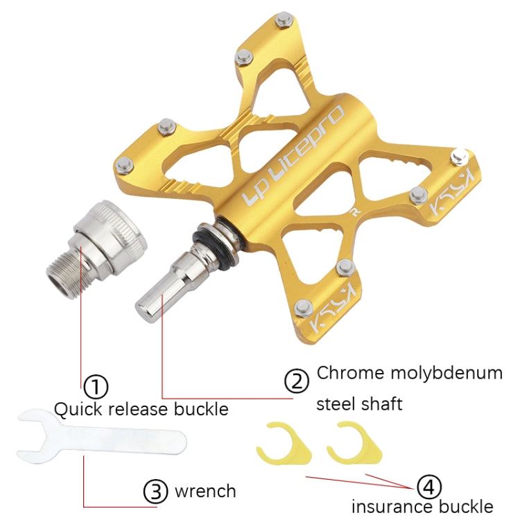 LP LitePro K5 Folding Bkie Aluminum Alloy Bearin Pedals(Golden) - Pedals by LP LitePro | Online Shopping UK | buy2fix