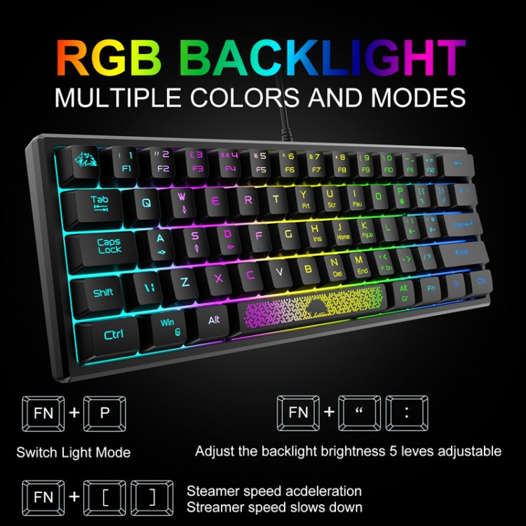 ZIYOU LANG K61 62 Keys RGB Lighting Mini Gaming Wired Keyboard, Cable Length:1.5m(Black) - Wired Keyboard by ZIYOU LANG | Online Shopping UK | buy2fix