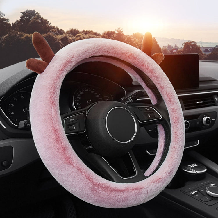 Antler Thick Plush Steering Wheel Cover, Style: O Type (Pink) - In Car by buy2fix | Online Shopping UK | buy2fix