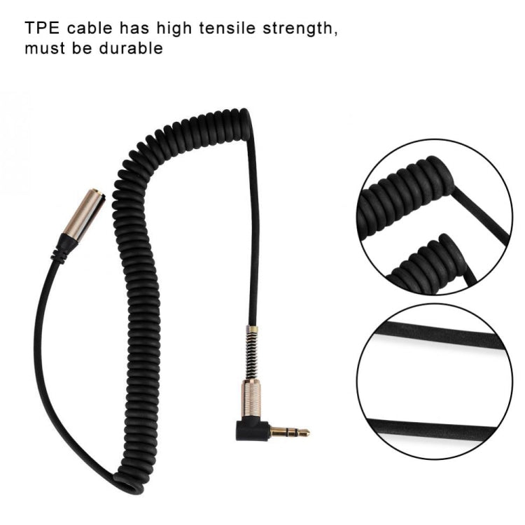 5PCS 3.5MM Male To Female Elbow Spring Retractable Audio Line, Cable Length: 1.5m(Black) - Aux Cable by buy2fix | Online Shopping UK | buy2fix