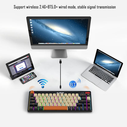 Ajazz K690T 69-key Wireless+Bluetooth+Wired Mechanical RGB Gaming Office Keyboard(White Shaft) - Wireless Keyboard by Ajazz | Online Shopping UK | buy2fix