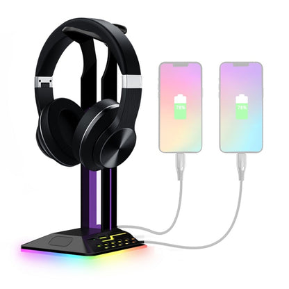 Dual USB RGB Color Changing Gaming Headset Stand(Black) - Headset Stand by buy2fix | Online Shopping UK | buy2fix