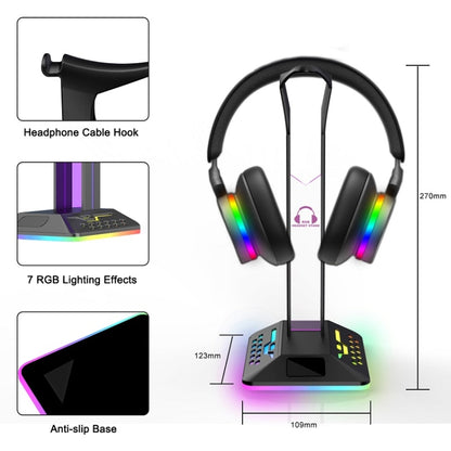 Dual USB RGB Color Changing Gaming Headset Stand(Black) - Headset Stand by buy2fix | Online Shopping UK | buy2fix