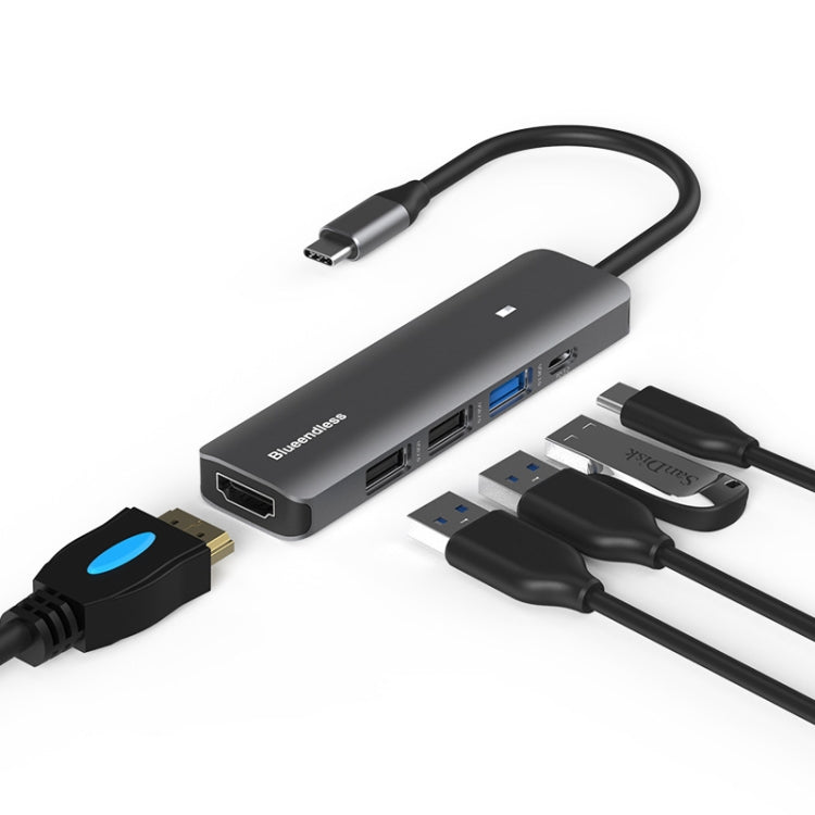 Blueendless Type-C+USB 3.0/2.0+HDMI4K HUB, Specification: 5 in 1 - Computer & Networking by Blueendless | Online Shopping UK | buy2fix