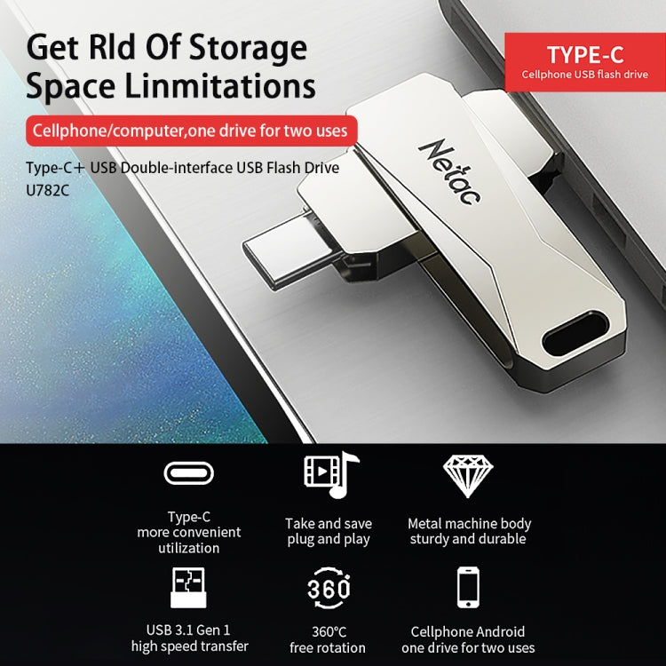 Netac U782C Type-C Dual Interface High-Speed Metal Computer USB Flash Drive, Capacity: 128GB - USB Flash Drives by Netac | Online Shopping UK | buy2fix
