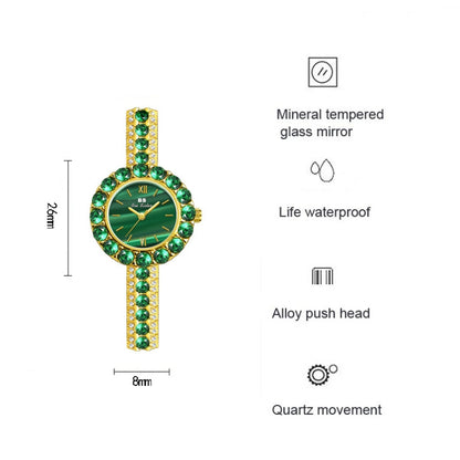 BS Bee Sister FA1698 Ladies Simple Temperament Retro Malachite Texture Small Green Watch(Gold) - Alloy Watches by BS Bee Sister | Online Shopping UK | buy2fix