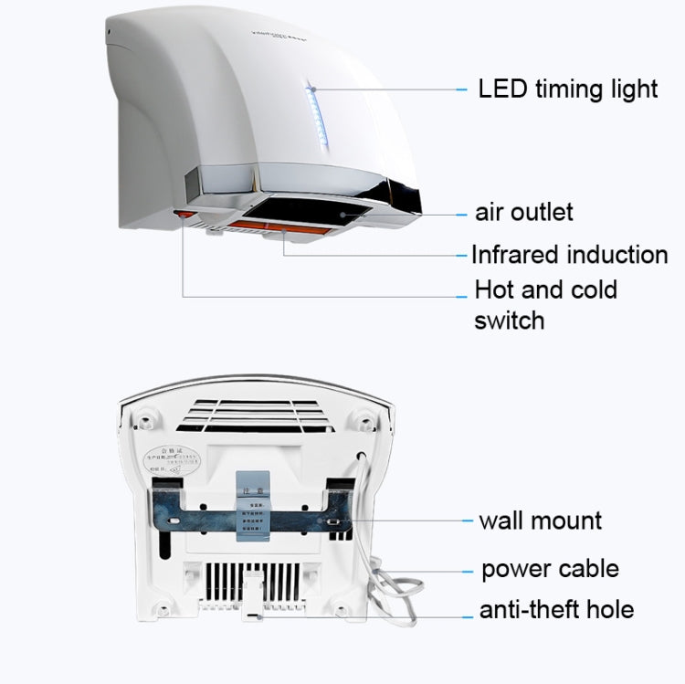 Interhasa  220V 1800W Hot and Cold Switching Electric Hand Dryer,Model: A1003 Silver，CN Plug - Home & Garden by buy2fix | Online Shopping UK | buy2fix