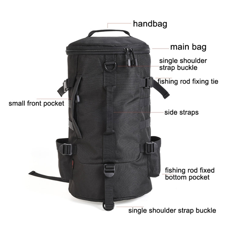 LEO 28085 Cylina Shape Fishing Gear Backpack Fishing Rod Outdoor Shoulder Bag(28085-B Black) - Storage Boxes & Storage Bags by LEO | Online Shopping UK | buy2fix