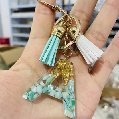 2 PCS Gold Foil English Letter Tassel Keychain Bag Decoration Pendant(F) - In Car by buy2fix | Online Shopping UK | buy2fix