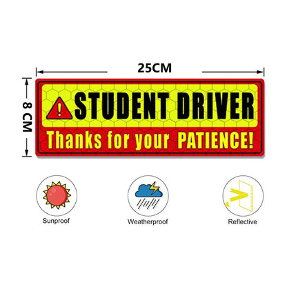 2 PCS STUDENT DRIVER Novice Car Sticker Magnetic Reflective Car Sticker 25 x 8 cm(Type A) - In Car by buy2fix | Online Shopping UK | buy2fix