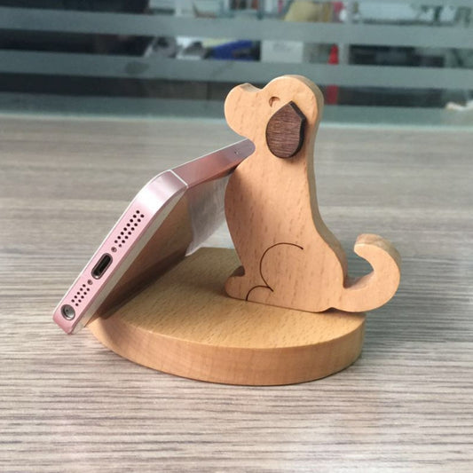 Wooden Mobile Phone Bracket Beech Lazy Mobile Phone Holder,Style: Golden Retriever - Desktop Holder by buy2fix | Online Shopping UK | buy2fix