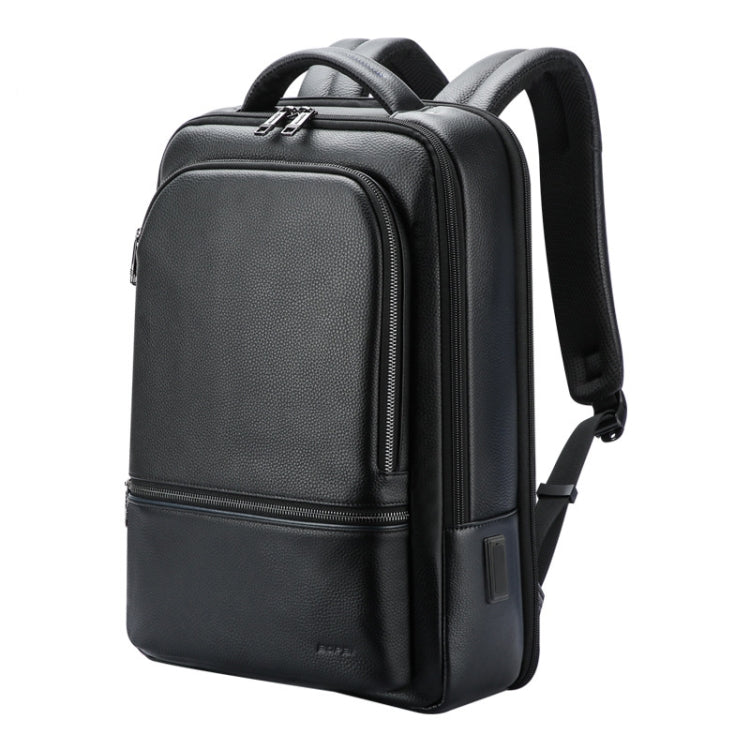 Bopai 61-70111 Cowhide Multi-compartment Waterproof Anti-theft Backpack with USB Charging Hole(Black) - Backpack by Bopai | Online Shopping UK | buy2fix
