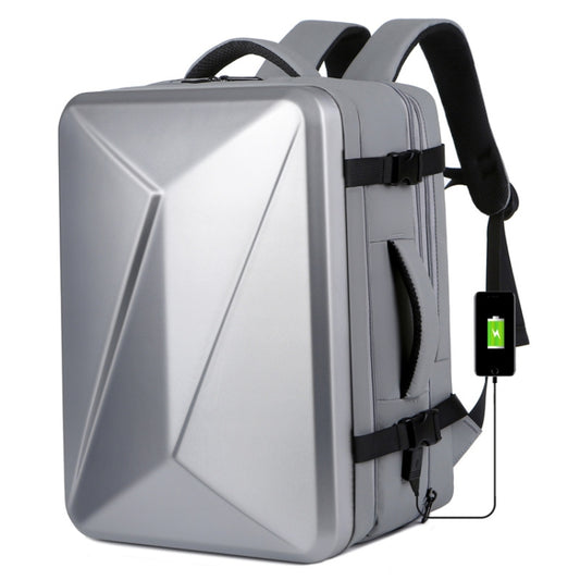 Large-capacity Waterproof Expandable Hard Shell Backpack with USB Charging Hole(162 Light Gray) - Backpack by buy2fix | Online Shopping UK | buy2fix