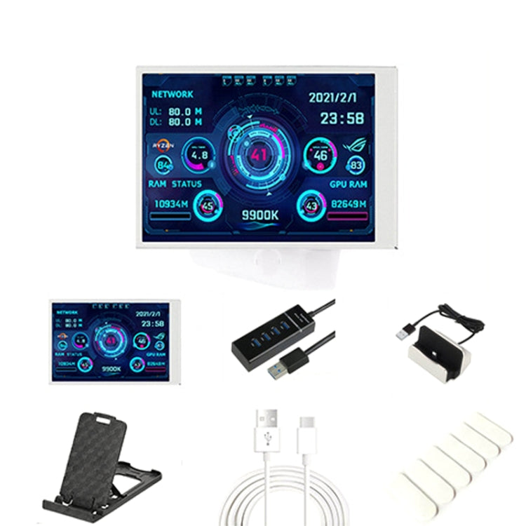 3.5 Inch IPS View All Computer Monitor USB Chassis Vice Screen Set 2 (White) - Computer & Networking by buy2fix | Online Shopping UK | buy2fix