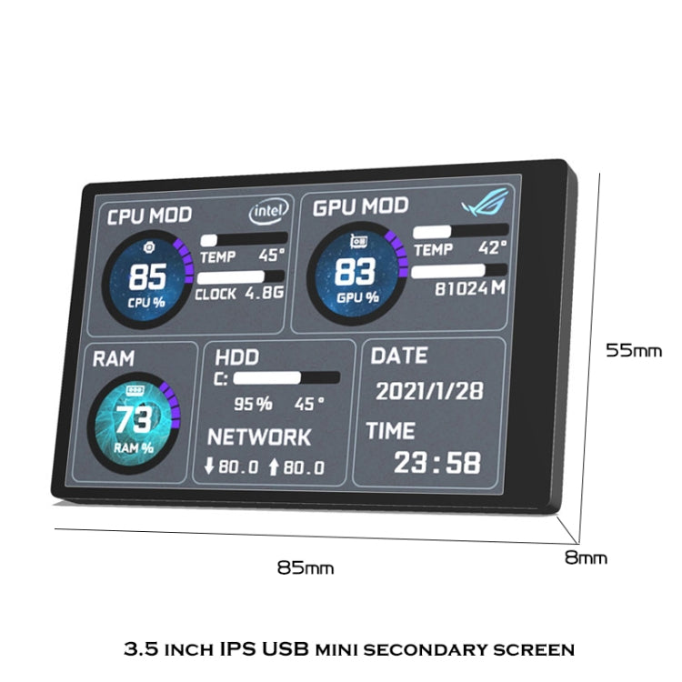 3.5 Inch IPS View All Computer Monitor USB Chassis Vice Screen Set 2 (White) - Computer & Networking by buy2fix | Online Shopping UK | buy2fix