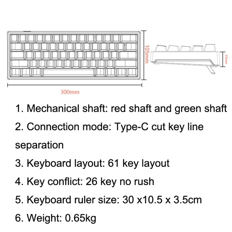 LEAVEN K620 61 Keys Hot Plug-in Glowing Game Wired Mechanical Keyboard, Cable Length: 1.8m, Color: Blue Green Shaft - Wired Keyboard by LEAVEN | Online Shopping UK | buy2fix