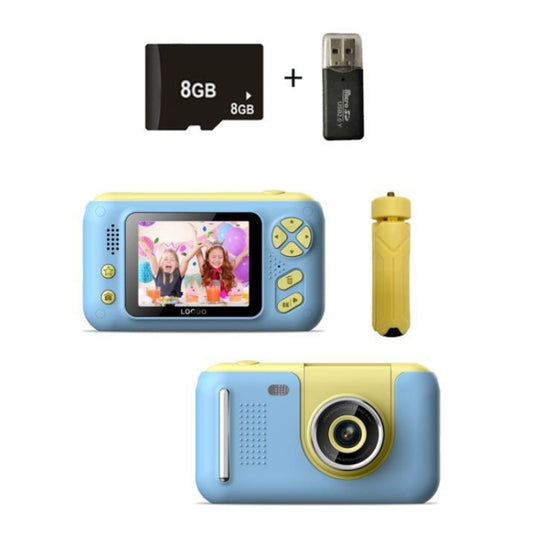 2.4 Inch Children HD Reversible Photo SLR Camera, Color: Yellow Blue + 8G Memory Card + Card Reader - Consumer Electronics by buy2fix | Online Shopping UK | buy2fix