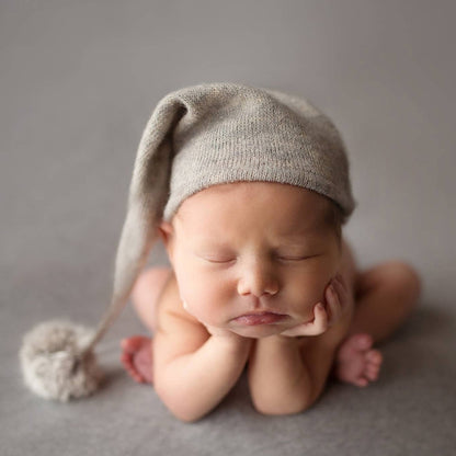 Newborn Photography Clothing Baby Photography Fur Ball Knitted Long Tail Hat(Coffee) - Camera Accessories by buy2fix | Online Shopping UK | buy2fix