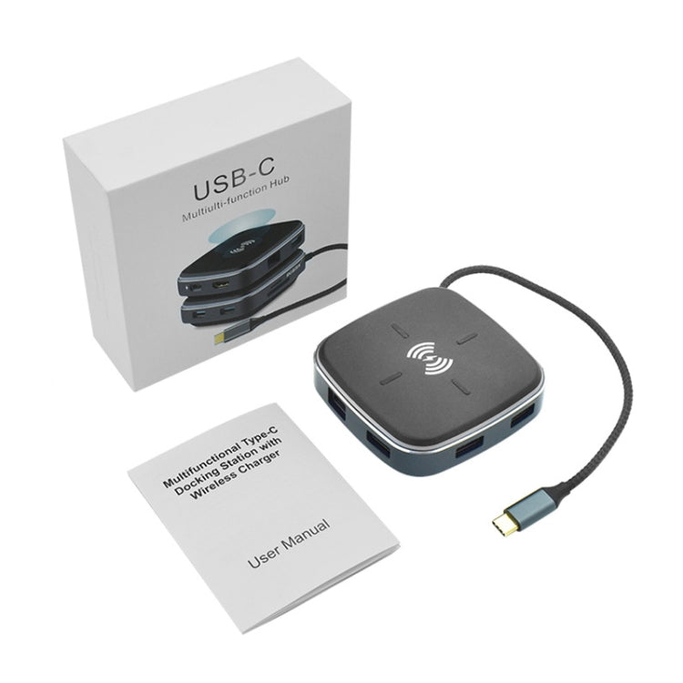 AY95 9 In 1 TYPE-C/USB-C HUB Extended Dock Wireless Fast Charging Concentrator(Black) - Computer & Networking by buy2fix | Online Shopping UK | buy2fix