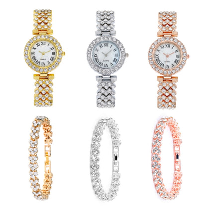 Roman Pattern Diamond Ladies Quartz Watch, Color: Rose Gold+Bracelet - Alloy Watches by buy2fix | Online Shopping UK | buy2fix