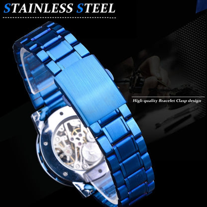 Winner Leisure Skeleton Diamond Luminous Pointer Watch Men Manual Mechanical Watch(Silver Belt Silver Shell Blue Face) - Metal Strap Watches by Winner | Online Shopping UK | buy2fix