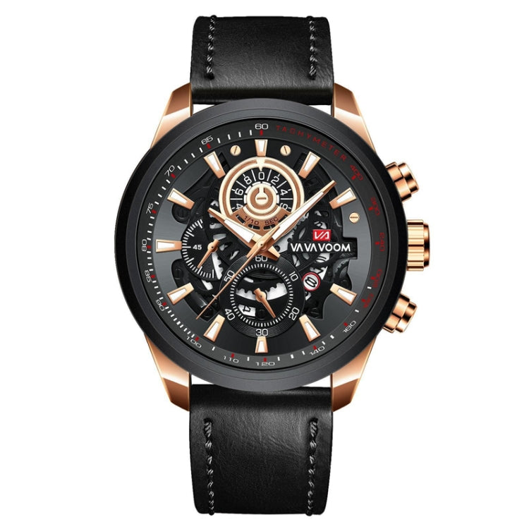 VAVA VOOM 2311P-FH Rose Gold Shell Belt Men Waterproof Sports Luminous Calendar Casual Quartz Hollow Watch - Sport Watches by VAVA VOOM | Online Shopping UK | buy2fix