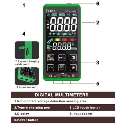 BAKU BA-8233 Pro Electric Maintenance Resistor Current Touch Screen Digital Mulitmeter(Green) - Consumer Electronics by BAKU | Online Shopping UK | buy2fix