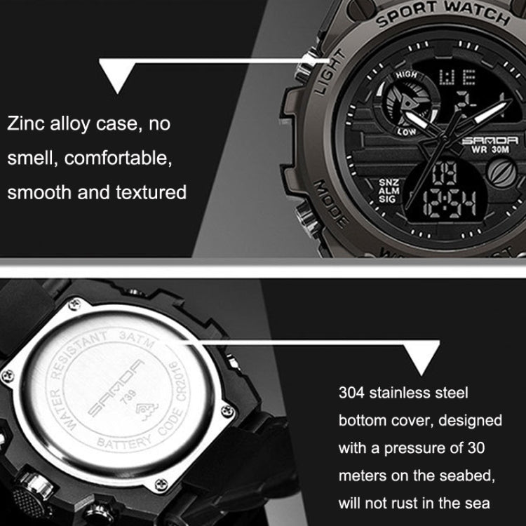 SANDA 739 Multifunctional Waterproof Sports Watch Chronograph Calendar Alarm Night Light Watch(Black) - Sport Watches by buy2fix | Online Shopping UK | buy2fix