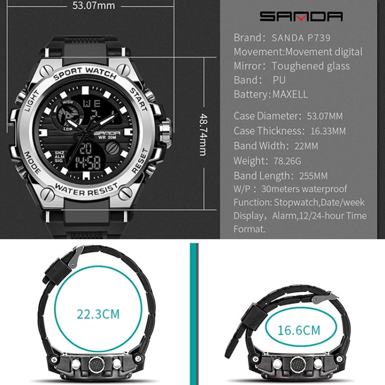 SANDA 739 Multifunctional Waterproof Sports Watch Chronograph Calendar Alarm Night Light Watch(Black) - Sport Watches by buy2fix | Online Shopping UK | buy2fix