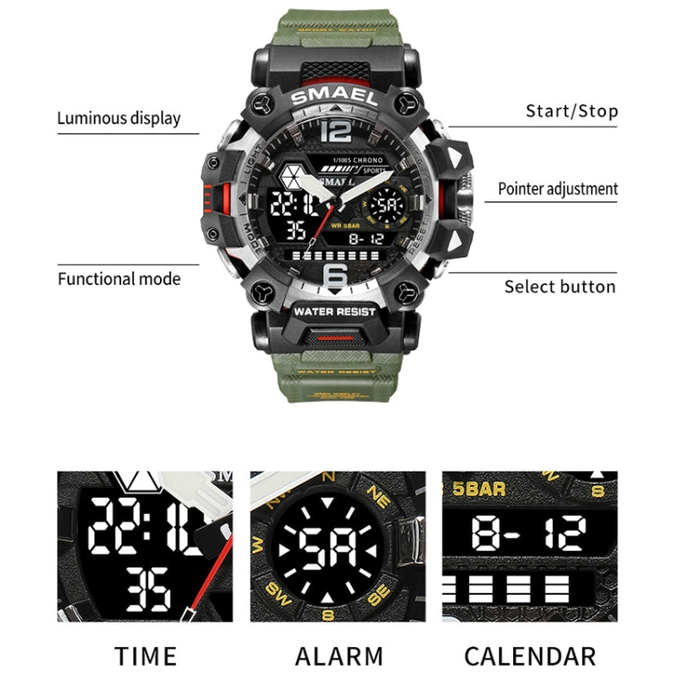 SMAEL 8072 Alloy Outdoor Multifunctional Electronic Watch Men Dual Display Waterproof Watch(Army Green) - Metal Strap Watches by SMAEL | Online Shopping UK | buy2fix