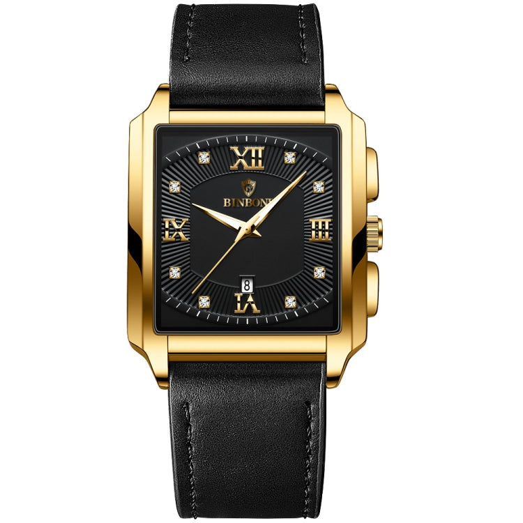 BINBOND B4143 Rectangular Outdoor Men Waterproof Quartz Watches(Black Leather-Full Gold-Black) - Metal Strap Watches by BINBOND | Online Shopping UK | buy2fix