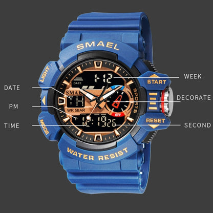 SMAEL 8043 Multifunctional Dual Display Shockproof Outdoor Waterproof Sports Quartz Watch(Lake Blue) - LED Digital Watches by SMAEL | Online Shopping UK | buy2fix