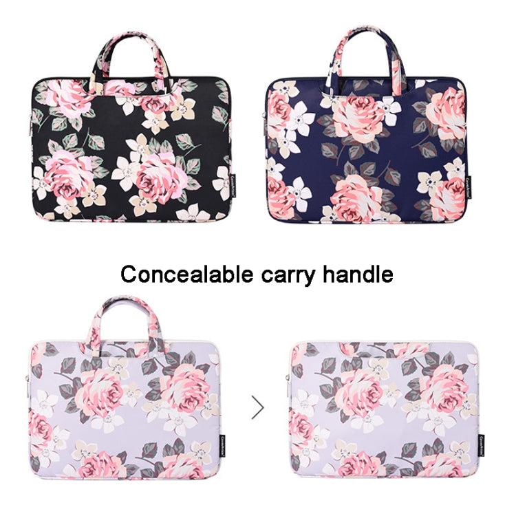 H40-B01 White Rose Pattern Laptop Case Bag Computer Liner Bag With Handle, Size: 14 Inch(Grey) - 14.1 inch by buy2fix | Online Shopping UK | buy2fix