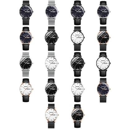 BINBOND B3820 30M Waterproof Ultra-thin Quartz Luminous Starry Watch, Color: Black Leather-White-Black - Metal Strap Watches by BINBOND | Online Shopping UK | buy2fix