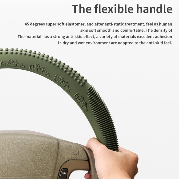 Non-slip Wear-resistant Fire Pattern Silicone Car Steering Wheel Cover, Size: 36-42cm(Army Green) -  by buy2fix | Online Shopping UK | buy2fix