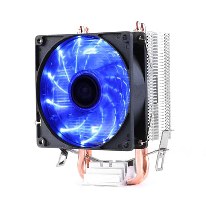 Desktop Computer Double Copper Tube CPU Radiator Super Quiet Blue Light 3-pin Single Fan - Fan Cooling by buy2fix | Online Shopping UK | buy2fix